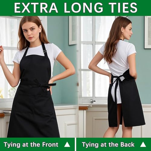 ARKBAODAN Bib Apron - Unisex Black Aprons 6 Pockets Cooking Kitchen Apron for Chef,BBQ Drawing aprons black (6 PCS) - Image 3