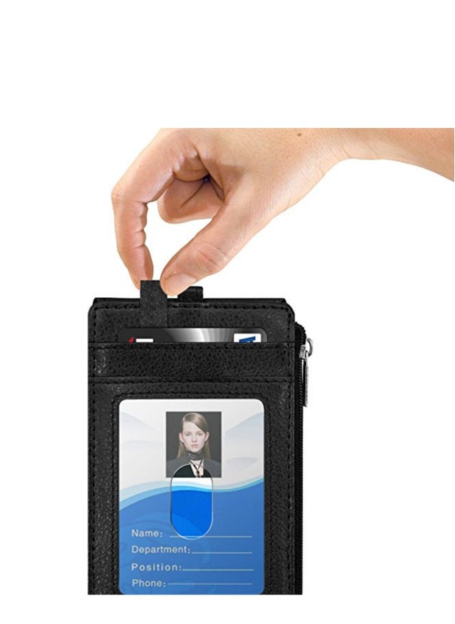 Generic Badge Holder with Zipper, PU Leather ID Badge Card Holder Wallet with 5 Card Slots, 1 Side RFID Blocking Pocket and 20 inch Neck Lanyard Strap for Offices ID/School ID/Driver Licence  - Image 3