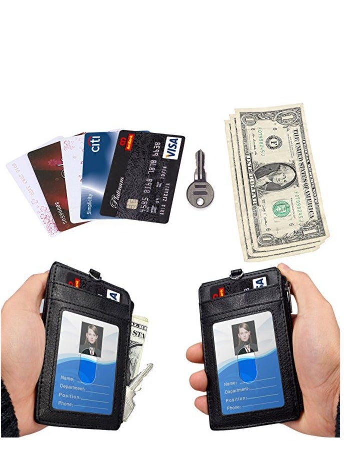 Generic Badge Holder with Zipper, PU Leather ID Badge Card Holder Wallet with 5 Card Slots, 1 Side RFID Blocking Pocket and 20 inch Neck Lanyard Strap for Offices ID/School ID/Driver Licence  - Image 4