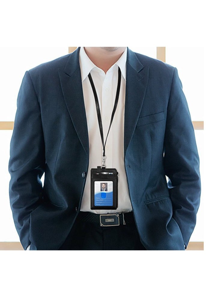 Generic Badge Holder with Zipper, PU Leather ID Badge Card Holder Wallet with 5 Card Slots, 1 Side RFID Blocking Pocket and 20 inch Neck Lanyard Strap for Offices ID/School ID/Driver Licence  - Image 5