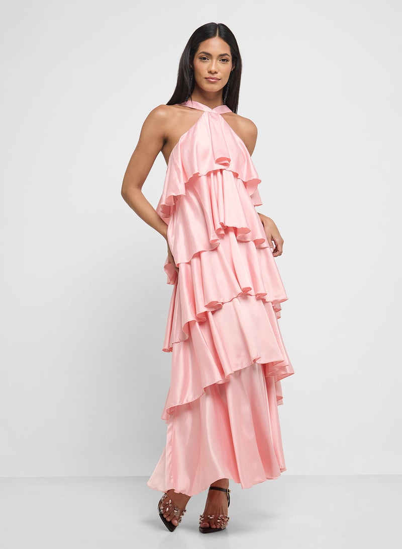 فيرو مودا فستان ماكسي بياقة هالتر مكشكش - Image 1