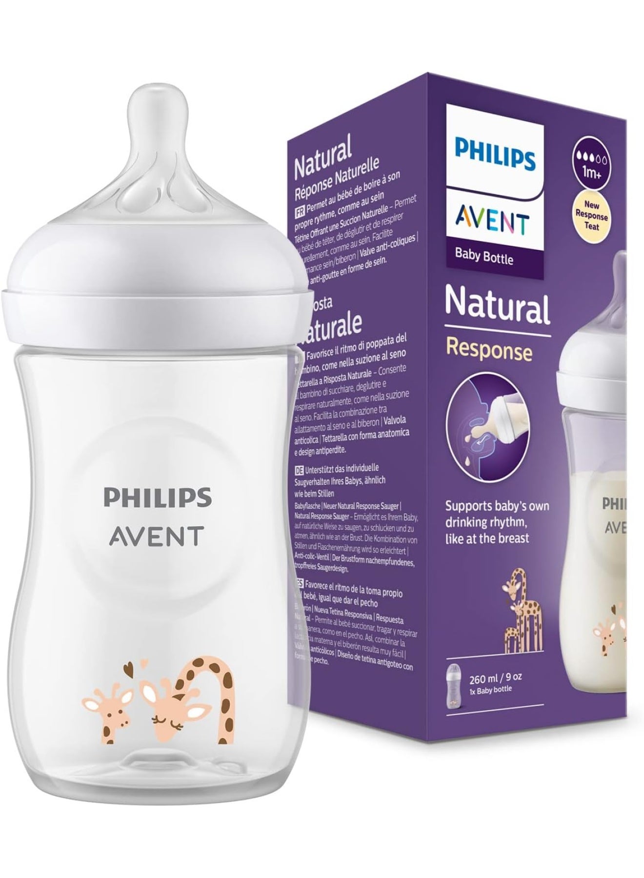 Philips Avent Natural Response Baby Bottle 260Ml Baby Milk Bottle Bpa Free For Babies Giraffe Pattern