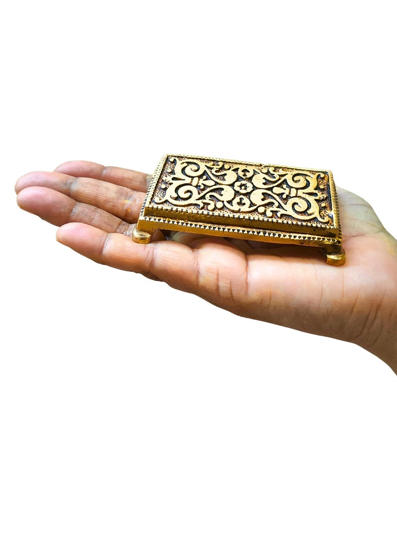 anciently anciently Pooja Chowki Rectangle Shape Pooja Chowki Rectangle Brass Chowki Brass Gold Colour 1 Piece 7 X 35 CM  - Image 2