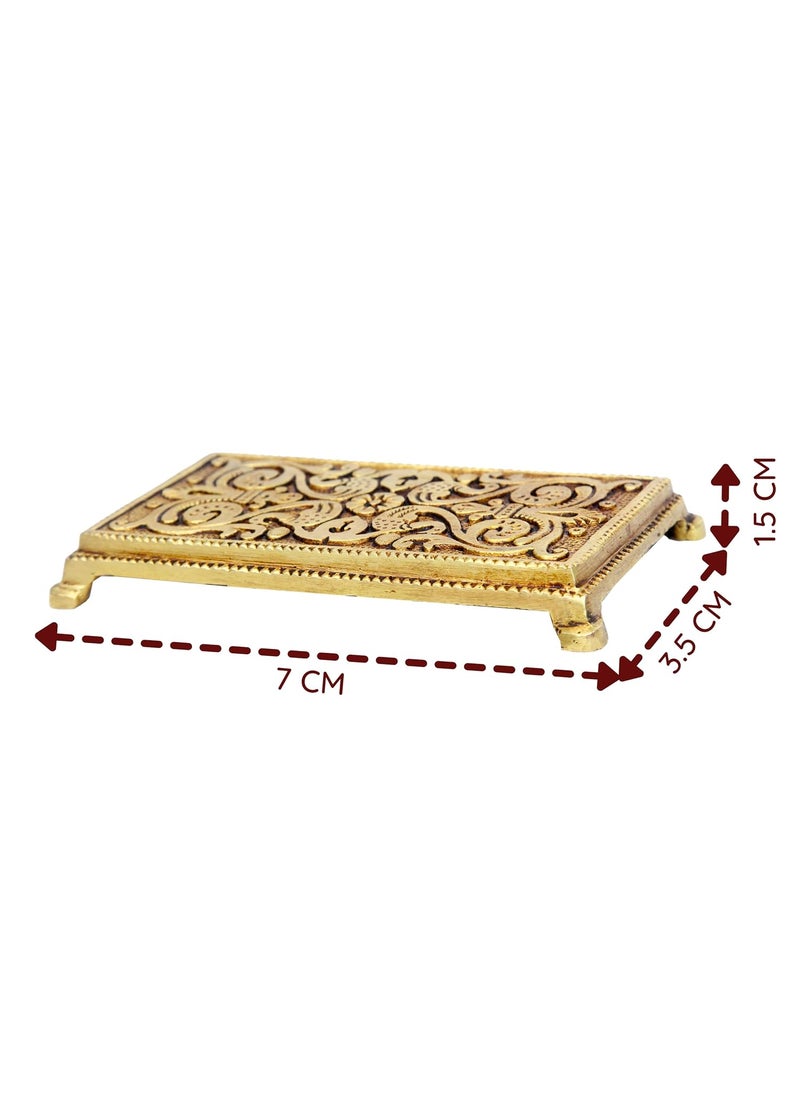 anciently anciently Pooja Chowki Rectangle Shape Pooja Chowki Rectangle Brass Chowki Brass Gold Colour 1 Piece 7 X 35 CM  - Image 3