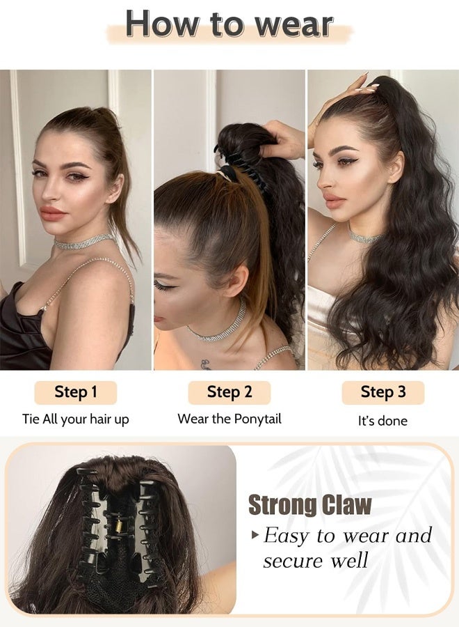 Women’s black clip-in wig, ponytail wig, human hair wavy ponytail wig, voluminous double-layered wavy soft hair, women’s wig, naturally blending long hairpiece (45cm, black) - Image 3