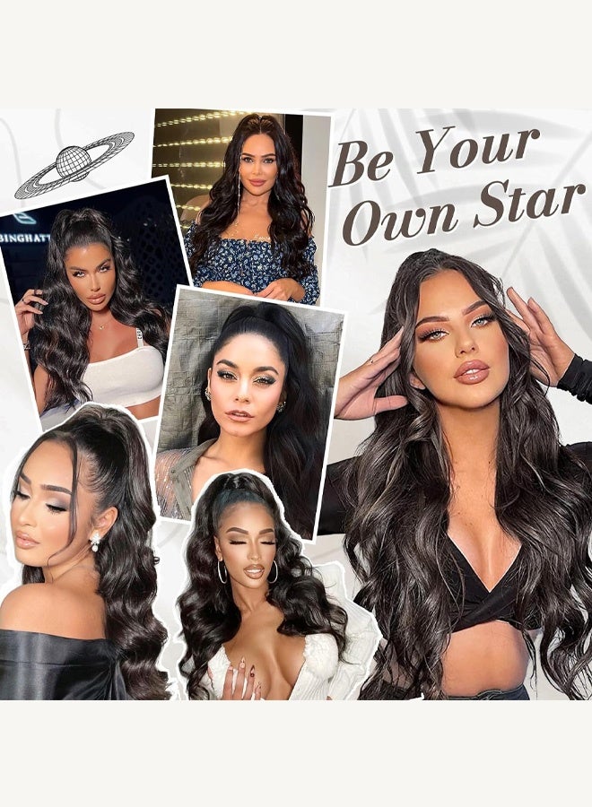 Women’s black clip-in wig, ponytail wig, human hair wavy ponytail wig, voluminous double-layered wavy soft hair, women’s wig, naturally blending long hairpiece (45cm, black) - Image 4