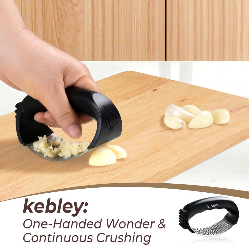 Kebley Garlic Press Rocker Stainless Steel Garlic Crusher, Mincer and Chopper with Peeler and Scraper,brush, Easy Kitchen Gadget for Effortless Smashing - Image 2