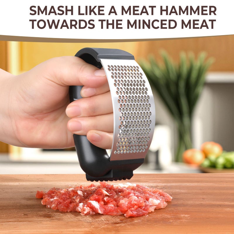 Kebley Garlic Press Rocker Stainless Steel Garlic Crusher, Mincer and Chopper with Peeler and Scraper,brush, Easy Kitchen Gadget for Effortless Smashing - Image 3