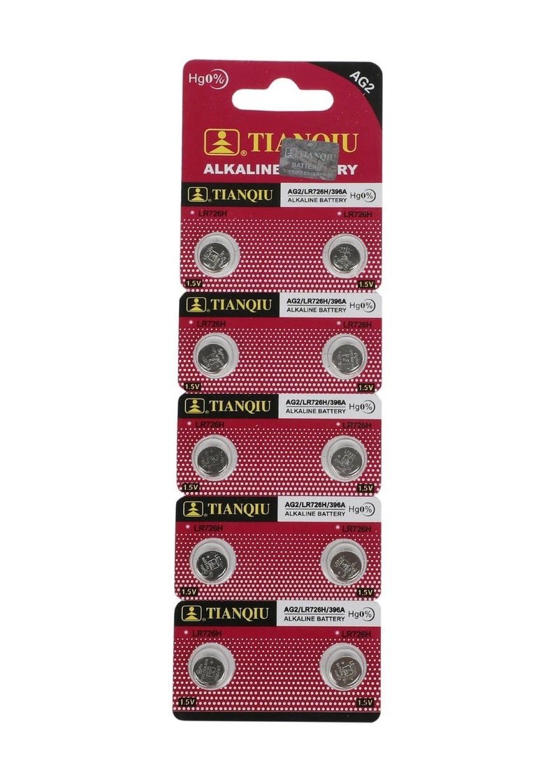 TIANQIU 10-Pieces Tianqiu AG2/ LR726H/ 396A 1.5V Alkaline Batteries  - Image 1