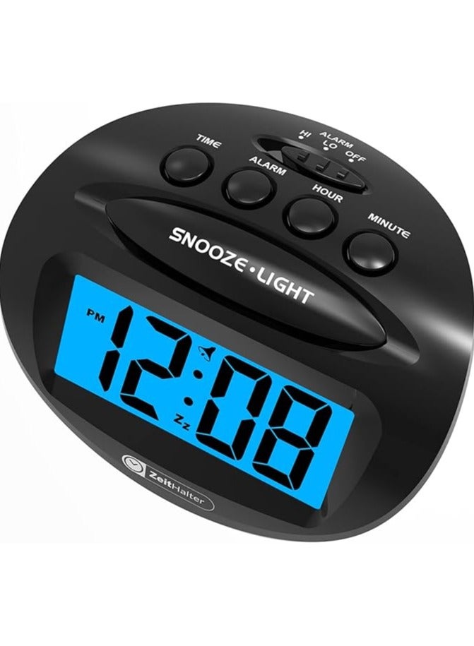 Raxoom LCD Digital Alarm Clock Battery Operated Only Small, Blue Backlight, Ascending Alarm Volume, Simple Basic Clock for Bedroom, Desk, Travel - Image 1