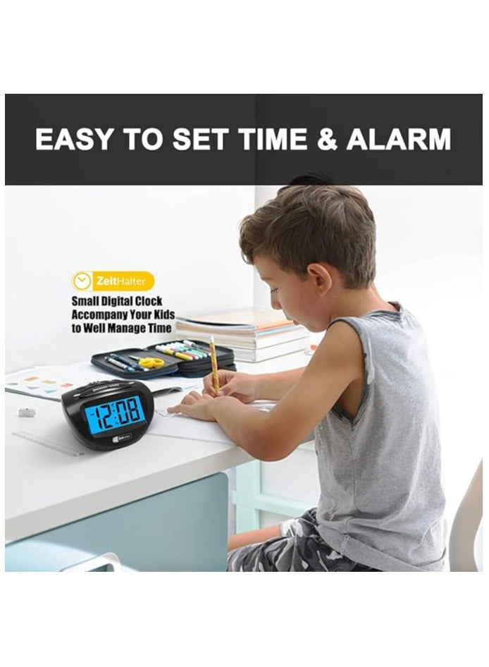 Raxoom LCD Digital Alarm Clock Battery Operated Only Small, Blue Backlight, Ascending Alarm Volume, Simple Basic Clock for Bedroom, Desk, Travel - Image 3