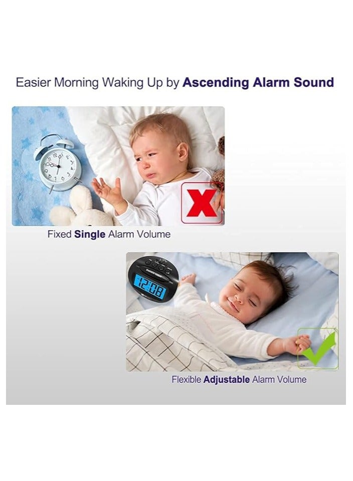 Raxoom LCD Digital Alarm Clock Battery Operated Only Small, Blue Backlight, Ascending Alarm Volume, Simple Basic Clock for Bedroom, Desk, Travel - Image 4