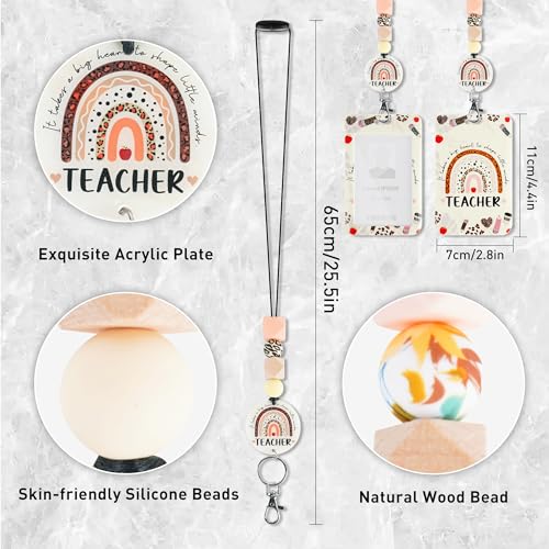MENIFEND Teacher Lanyard with ID Holder, Leopard Print Rainbow Inspirational Quote Badge Holder with Beaded Adjustable Lanyard, Teacher Appreciation Gifts - Image 2