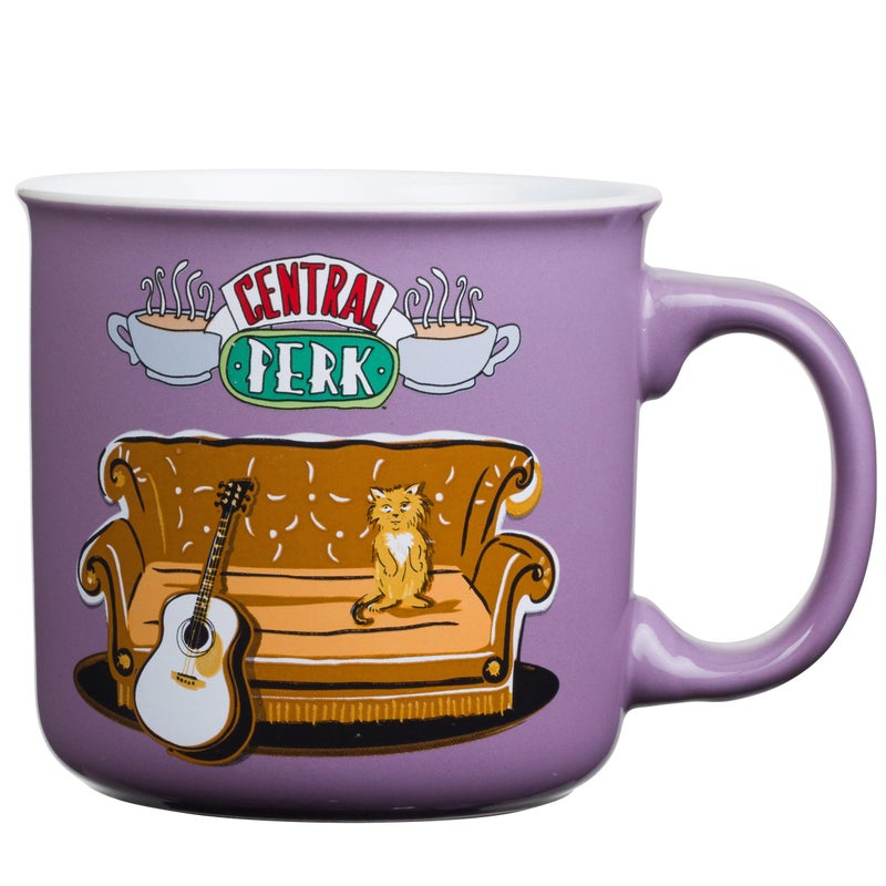 Silver Buffalo Friends Central Perk Smelly Cat, Iconic Orange Couch, Pheobe's Guitar Ceramic Camper Mug, 20 Ounces - Image 1