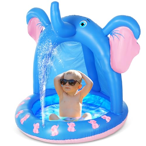 Relaxgiant 47 Inches Baby Pool with Canopy Elephant Inflatable Baby Swimming Pool with Soft Floor Bottom and Built in Sunshade Water Sprinkler for Kids Outdoor Indoor Game Play Center - Image 1