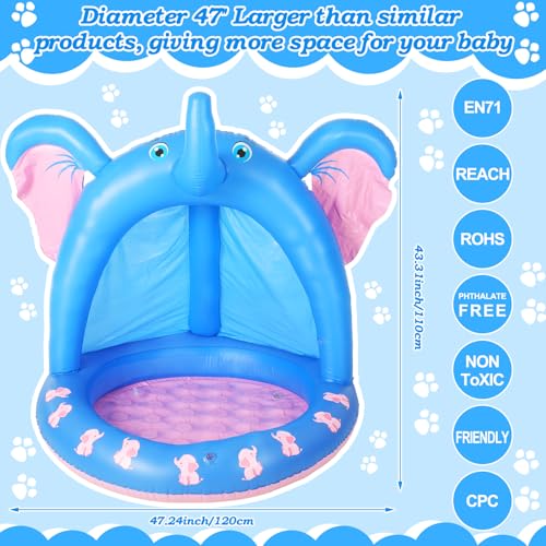 Relaxgiant 47 Inches Baby Pool with Canopy Elephant Inflatable Baby Swimming Pool with Soft Floor Bottom and Built in Sunshade Water Sprinkler for Kids Outdoor Indoor Game Play Center - Image 2