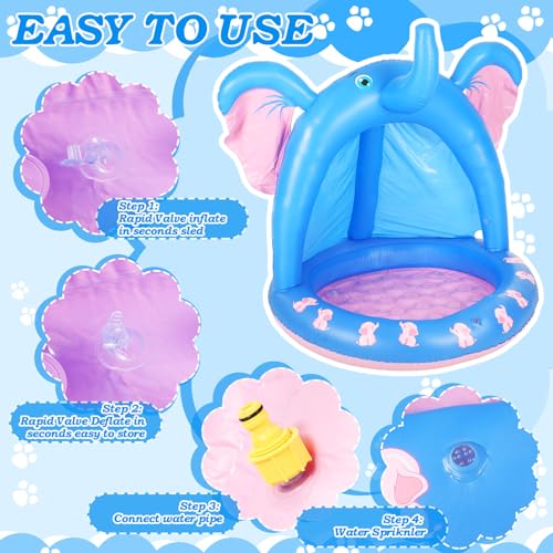 Relaxgiant 47 Inches Baby Pool with Canopy Elephant Inflatable Baby Swimming Pool with Soft Floor Bottom and Built in Sunshade Water Sprinkler for Kids Outdoor Indoor Game Play Center - Image 4