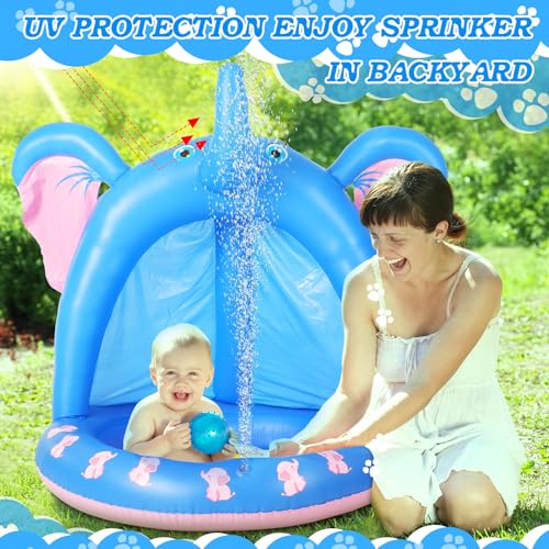 Relaxgiant 47 Inches Baby Pool with Canopy Elephant Inflatable Baby Swimming Pool with Soft Floor Bottom and Built in Sunshade Water Sprinkler for Kids Outdoor Indoor Game Play Center - Image 5