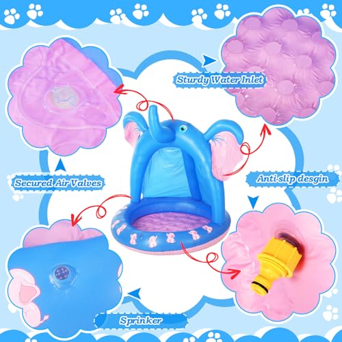 Relaxgiant 47 Inches Baby Pool with Canopy Elephant Inflatable Baby Swimming Pool with Soft Floor Bottom and Built in Sunshade Water Sprinkler for Kids Outdoor Indoor Game Play Center - Image 3