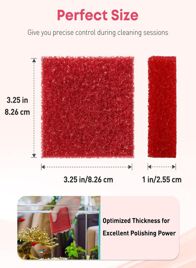 باوفلي مجموعة باو فلاي المكونة من 8 قطع من إسفنجات تنظيف زجاج أحواض السمك، 3.25 بوصة × 3.25 بوصة × 1 بوصة، وسادة تنظيف الطحالب لأحواض السمك الزجاجية، منظف زجاج أحواض السمك، إسفنجة أحواض السمك، أدوات تنظيف أحواض السمك، أحمر (غير مناسب لأحواض الأكريليك) - Image 2