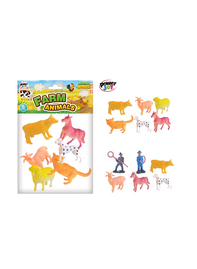 Power Joy Animal Worldz Farm Animals 4 Inch 6 Pcs