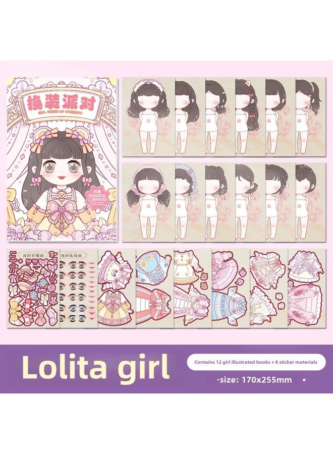 Princess Dress Up Sticker Book Girls Children's Educational Toys 3 To 6 Years Old Beautiful Girl Figure Makeup Book Sticker-Color: 1 Lolita Girl (12 Girl Illustrated Books + 8 Sticker Materials) - Image 1