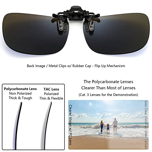 CAXMAN Non Polarized Clip On Sunglasses Over Prescription Glasses for Men Women Flip Up Category 4 Super Dark Black Lens 59 * 42 mm - Image 2