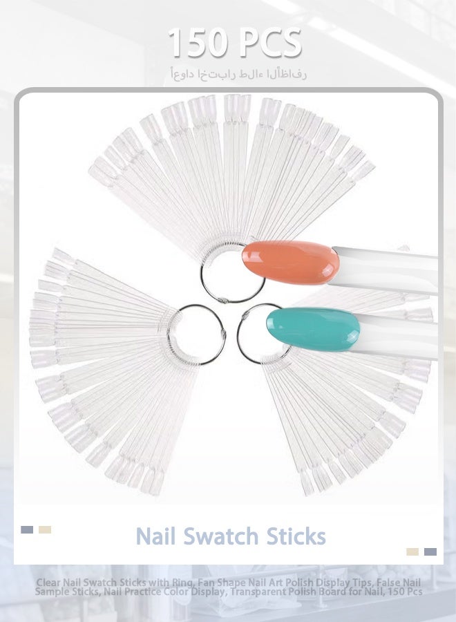 Clear Nail Swatch Sticks with Ring, Fan Shape Nail Art Polish Display Tips, False Nail Sample Sticks, Nail Practice Color Display, Transparent Polish Board for Nail, 150 Pcs - Image 1