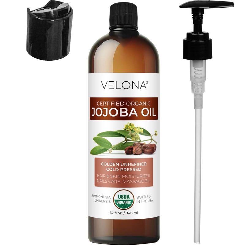 velona Jojoba Oil USDA Certified Organic - 32 fl oz (With Pump) | 100% Pure and Natural | Golden, Unrefined, Cold Pressed, Hexane Free | Moisturizing Face, Hair, Body, Skin Care - Image 5