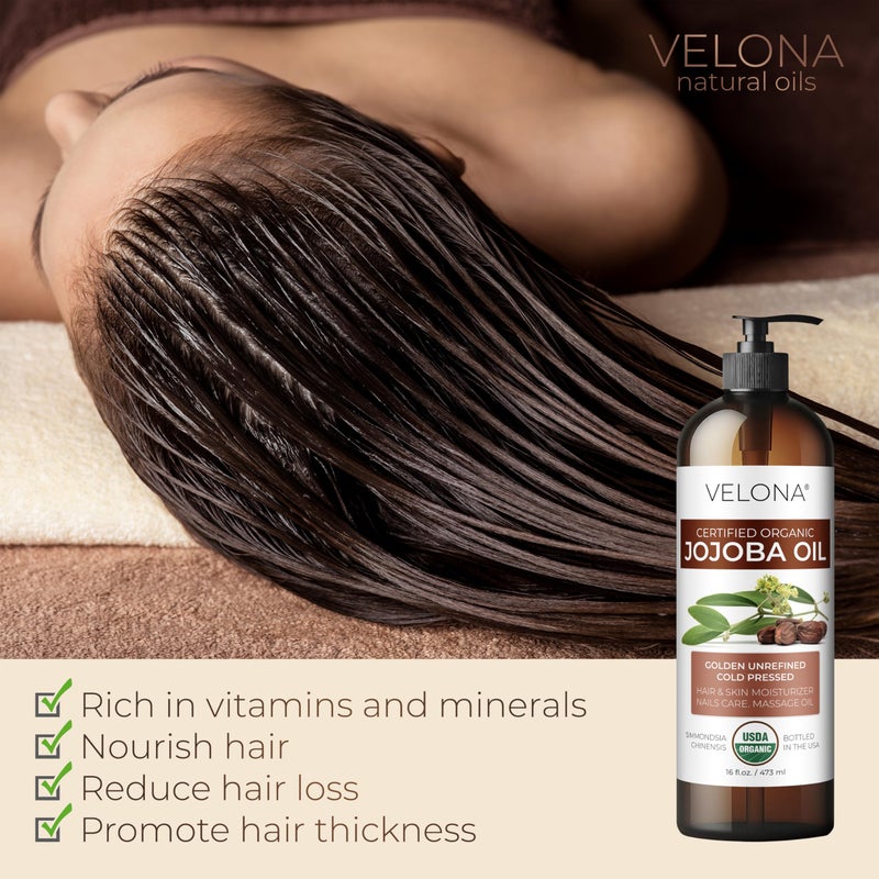 velona Jojoba Oil USDA Certified Organic - 32 fl oz (With Pump) | 100% Pure and Natural | Golden, Unrefined, Cold Pressed, Hexane Free | Moisturizing Face, Hair, Body, Skin Care - Image 4
