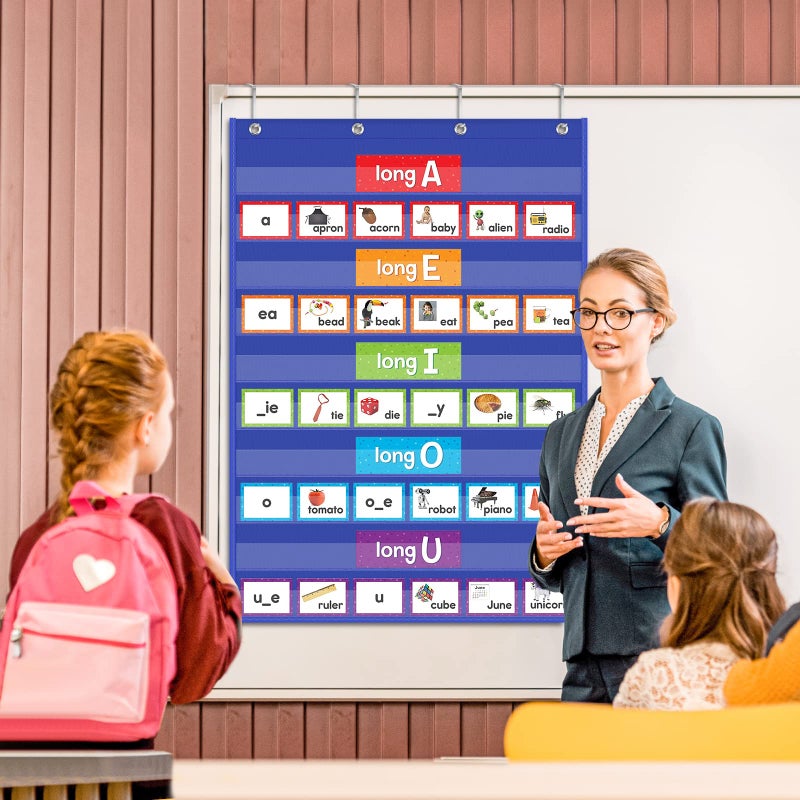 EAMAY Standard Pocket Charts, Clear 10 Pocket Chart for Teacher Lessons in a Classroom or Home Use – Fits Standard 3” Sentence Strips and Word Cards, Blue - Image 2