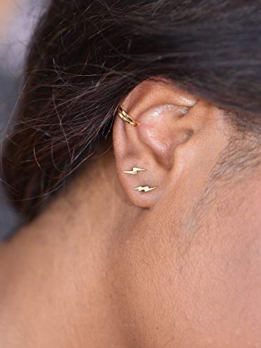 Lemon Grass 18K Gold Vermeil Tiny Gold Lightning Bolt Stud Earrings - Image 4