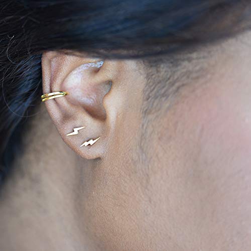 Lemon Grass 18K Gold Vermeil Tiny Gold Lightning Bolt Stud Earrings - Image 2