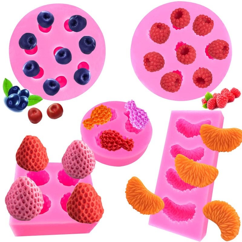 Silicone Mold Set: 5 Pink Fruit Shaped Molds - Food-Grade BPA-Free Flexible Non-Stick Design, Effortless Release & Temperature Resilient, For Baking Crafting Beginners Professionals - Image 1