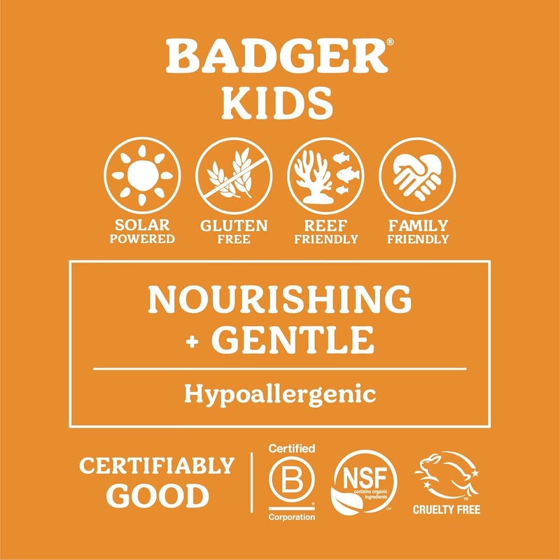 Badger مجموعة واقي شمس معدني للأطفال، كريم SPF 40 + عصا وجه للأطفال SPF 35، واقيات شمسية عضوية مع أكسيد الزنك المعدني، مقاومة للماء، آمنة للشعاب المرجانية، طيف واسع، برائحة اليوسفي والفانيليا، عبوة من 2 - Image 3