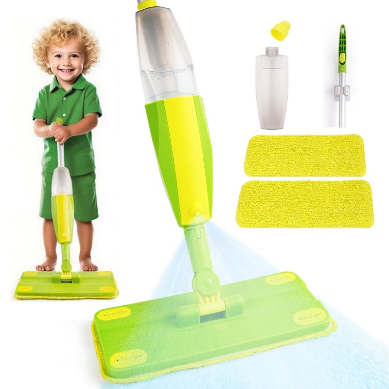 Lullulii Kids Spray Mop Fun Functional Toddler Mop Cleaning SetReal Working Mini Mop Pretend Play Toy Includes Spray BottleWashable Microfiber Pads Montessori Kids Cleaning Toy Set Green - Image 2