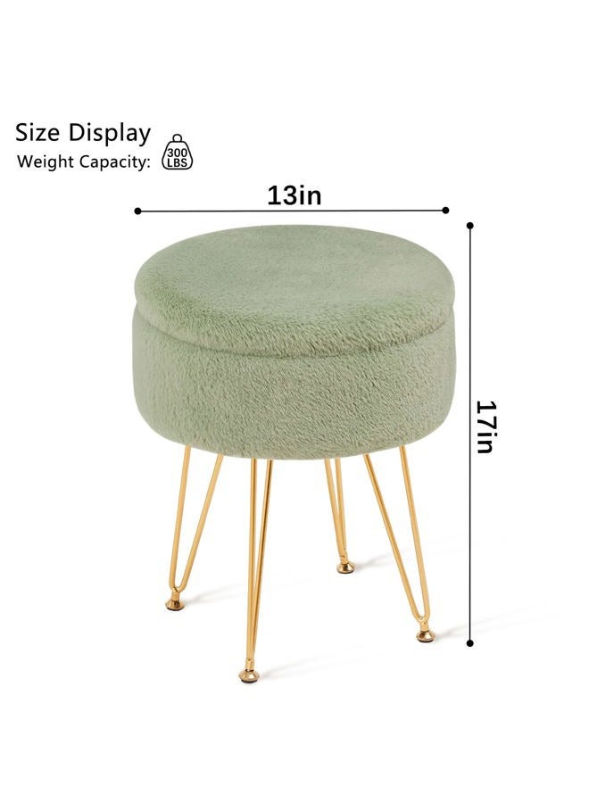Cplxroc Footrest Footstools Round Faux Fur Ottoman with Storage Space Soft Vanity Chair Seat Coffee Table Ottoman Small Side Table with Adjustable Footings (Green) - Image 5