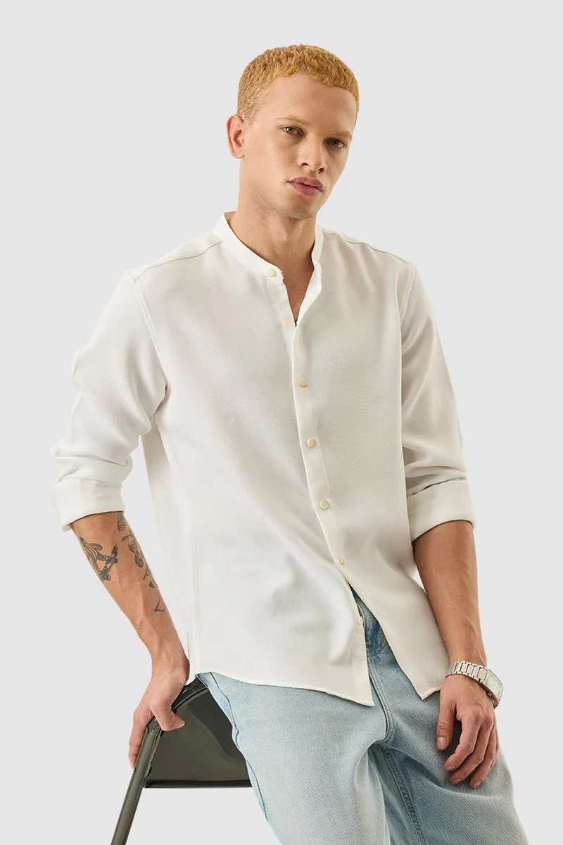 SNITCH White Solid Long Sleeve Slim Fit Shirt