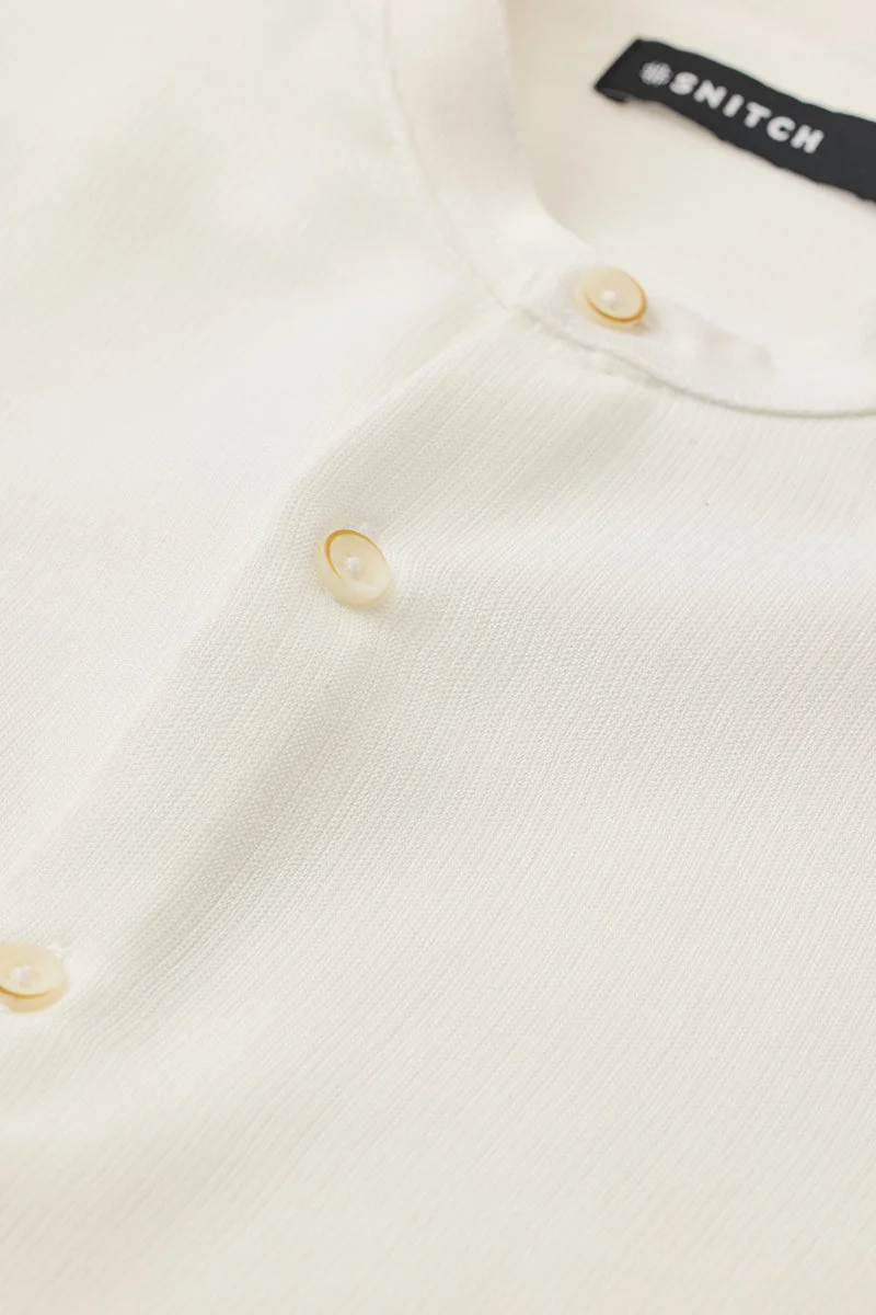 SNITCH White Solid Long Sleeve Slim Fit Shirt