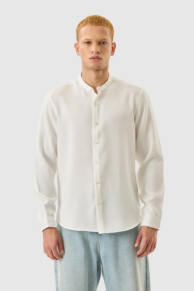 SNITCH White Solid Long Sleeve Slim Fit Shirt