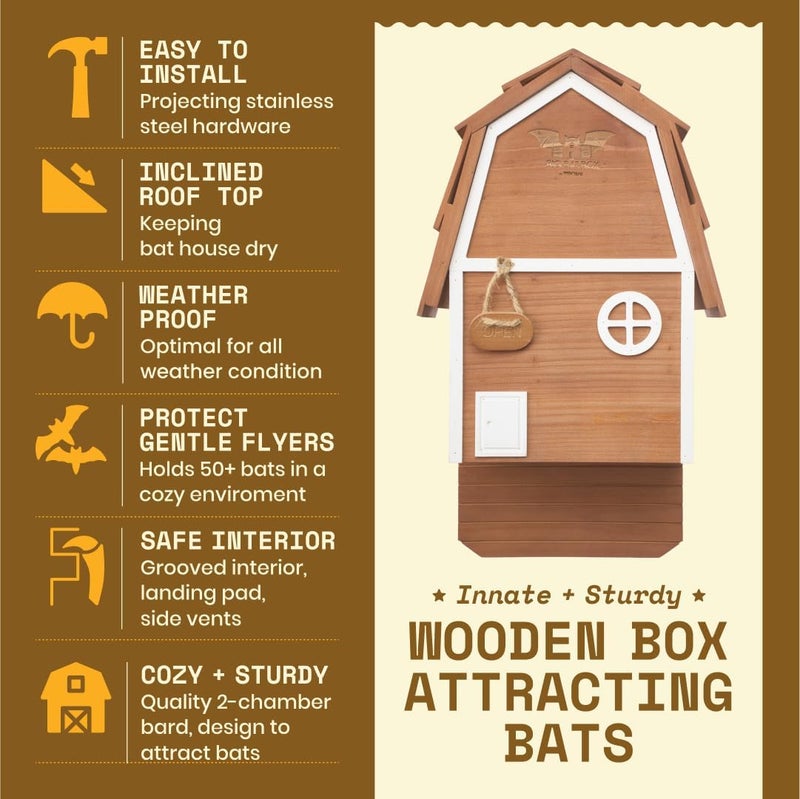 WildYard Big Bat Box - Bat Barn Junior 2 Chamber, Compact Bat House for Outside - Artificial Roost Kit for Wall-Mount - Bat Houses for Backyards - Image 2