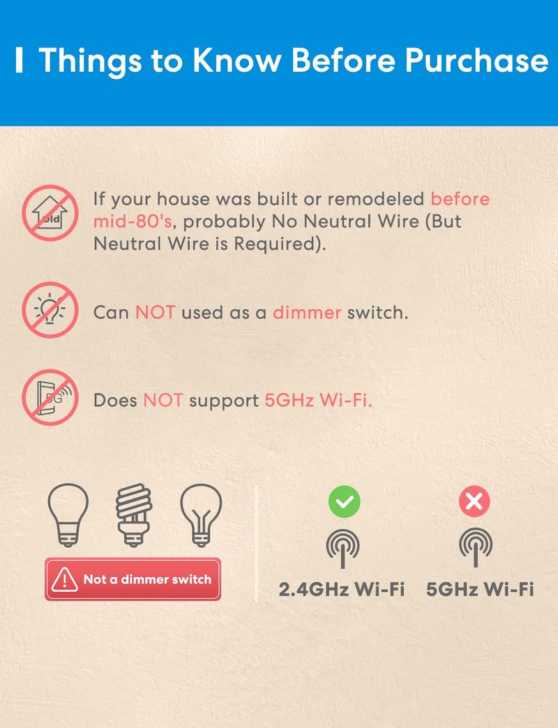 meross 4 Pack 3 Way Smart Switch Smart Light Switch Supports Apple HomeKit, Siri, Alexa, Google Assistant & SmartThings, Wall Switch Neutral Wire Required, Remote Control Timer - Image 4