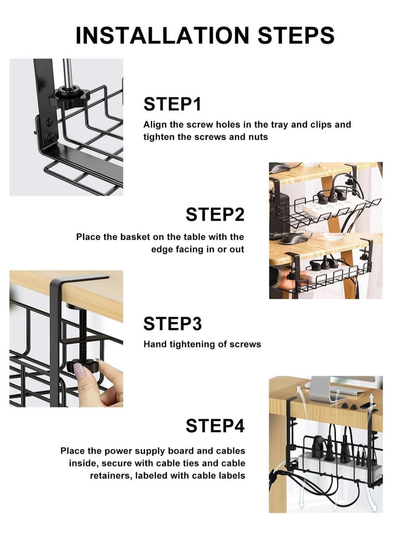 Alruht Under Desk Cable Management Tray, Super Sturdy Under Desk Wire Management Organizer,Clamp Install Metal Cord Management Rack,Perfect for Office Home,Cable Tray Basket Black  - Image 4