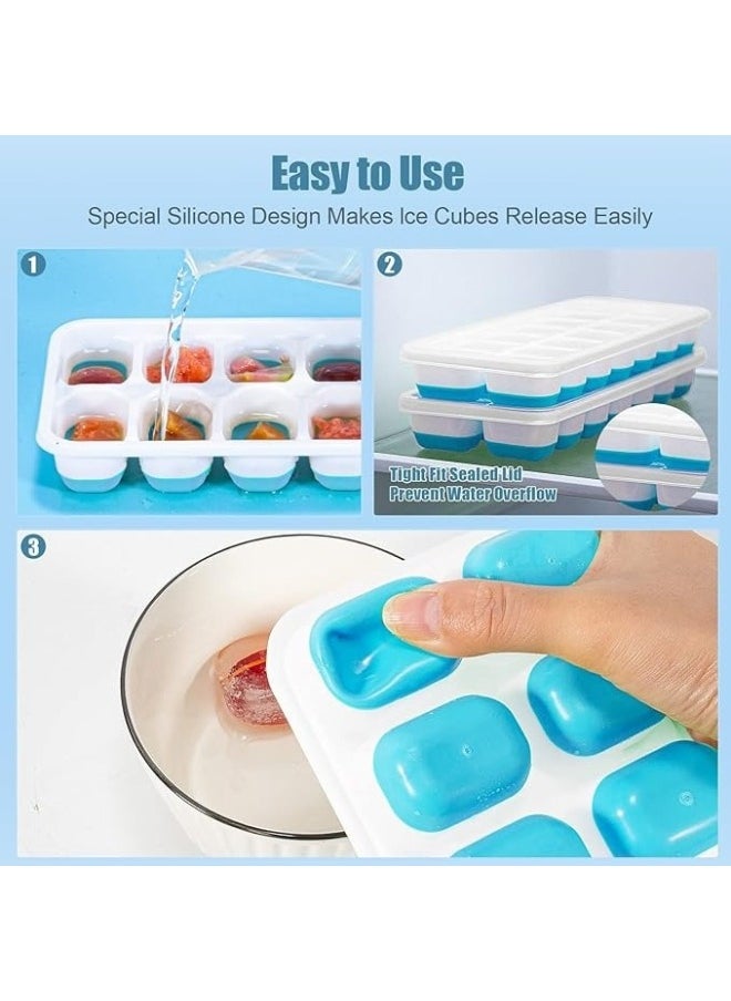 18 Ice Cube Tray with Removable Spill-Proof Lid, Freezer Ice Trays, Silicone Ice Cube Tray, Stackable Ice Trays with Lids (Multicolor)