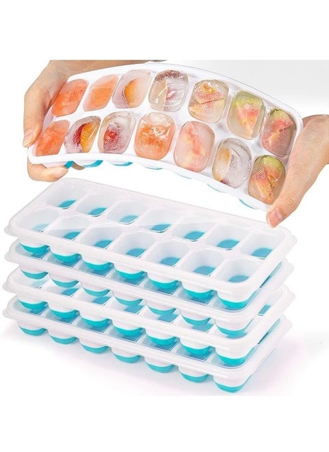 18 Ice Cube Tray with Removable Spill-Proof Lid, Freezer Ice Trays, Silicone Ice Cube Tray, Stackable Ice Trays with Lids (Multicolor)