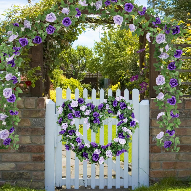 OWPFJG 2 Pack 16FT Artificial Rose Garland - Dual Tone Light/Dark Purple Silk Flower Vines for Wedding Arch, Mother's Day, Home Office DÃ©cor (32 Roses) - Image 5