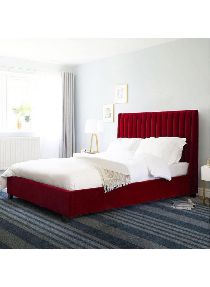 Arabell Wingback Bed Velvet Platform Bed Modern Design Free Installation Burgundy Super King Size 200 x 210 Cm