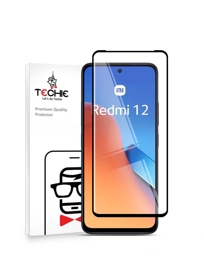 Techie واقي شاشة Techie Full Cover 10H Hardness HD من الزجاج المقوى لهاتف Redmi 12 - مضاد للخدش ومضاد لبصمات الأصابع ومضاد للفقاعات - Image 1