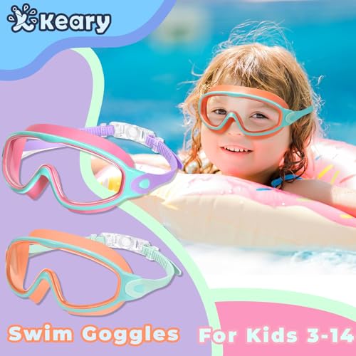 Keary 2 Pack Swim Goggles for Kids 6-14 8-14 Kids Swimming Goggles Age 3-15 4-7 4-16 8-12 For Boys Girls Youth Toddler Children Pool Water Goggle Anti Fog UV Protection Clear Wide View Waterproof - Image 2