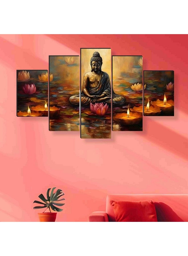 لوحات بوذا من SAF لتزيين الجدران - مجموعة من خمس لوحات فنية حديثة ثلاثية الأبعاد لغرفة المعيشة، كبيرة الحجم مع إطارات، لتزيين المنزل والفندق والمكتب، 76.2 سم × 45 سم SANFPNLS35446